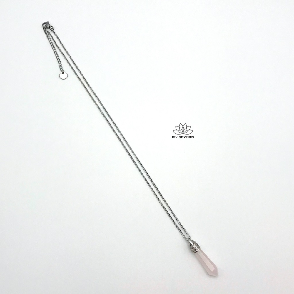 Rose Quartz Necklace | Stainless Steel - Picture 2 of 8